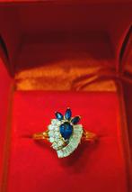 18-karaats gouden ring en 750 geponste saffierring, Handtassen en Accessoires, Ringen, Ophalen