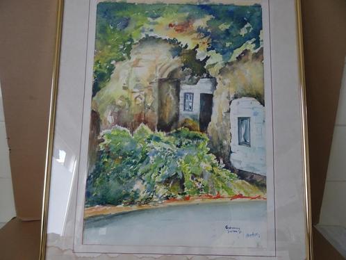 Schilderij aquarel Grotwoning Geulhem ’92 Valkenburg 51x86cm, Antiek en Kunst, Kunst | Schilderijen | Modern, Ophalen of Verzenden