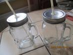 Verres (2) avec couvercle et paille, avec anses, Glas of Glazen, Gebruikt, Ophalen of Verzenden, Glas