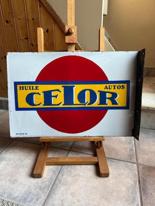 CELOR Huile Autos Olie emaille reclamebord dubbelzijdig, Verzamelen, Merken en Reclamevoorwerpen, Zo goed als nieuw, Reclamebord