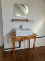 Lavabo wit porcelein met kraan houten tafel, Ophalen, Gebruikt, Wastafel