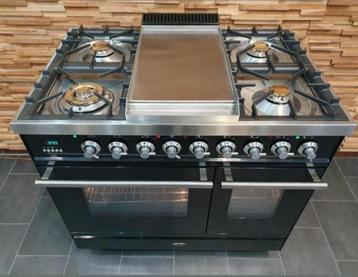 🔥Luxe Fornuis Boretti 90 cm hoogglans zwart 2 ovens frytop