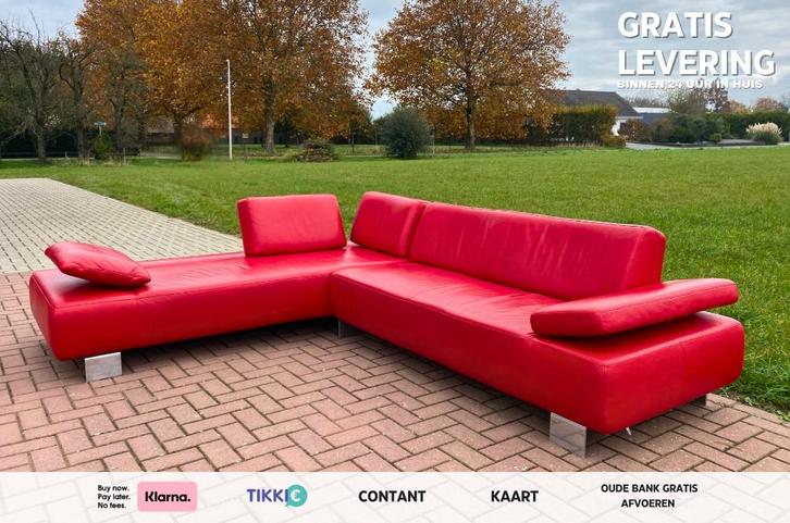 GRATIS LEVERING HEEL BE Montel Rode Echt Leer Hoekbank, Huis en Inrichting, Zetels | Zetels, Zo goed als nieuw, Hoekbank, Vierpersoons of meer