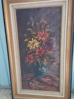 Schilderij met bloemen. Schilder onbekend maar oud 45x76 cm, Antiek en Kunst, Ophalen