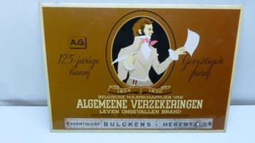 Vintage reclamebord "Algemeene verzekeringen" uit 1951. beschikbaar voor biedingen