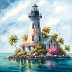 Diamond Painting vuurtoren eiland 20x20cm (rond), Ophalen of Verzenden, Nieuw, Knutselwerk