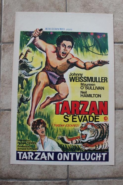 filmaffiche Tarzan Escapes Johnny Weissmuller filmposter, Verzamelen, Posters, Zo goed als nieuw, Film en Tv, A1 t/m A3, Rechthoekig Staand