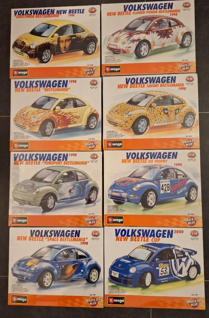Bburago Volkswagen New Beetle 1:18 Metal Kit - Set van 8, Verzamelen, Complete verzamelingen en Collecties, Ophalen of Verzenden