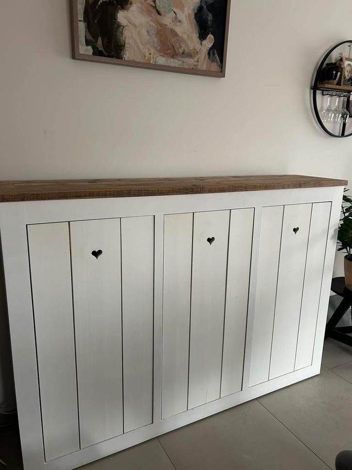 Massieve kast gespoten in Ral 9010 met steigerhout, Maison & Meubles, Armoires | Dressoirs, Neuf, 150 à 200 cm, 25 à 50 cm, Avec porte(s)