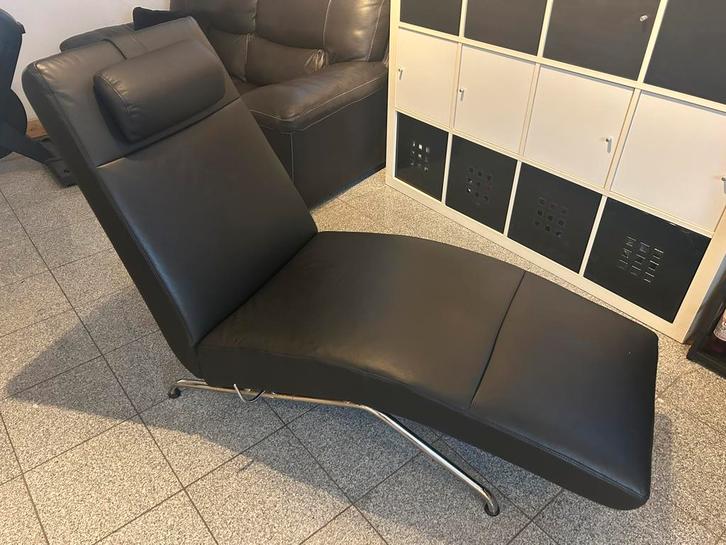 Chaise longue type méridienne en cuir noir, inclinable, Maison & Meubles, Canapés | Sofas & Chaises Longues, Utilisé, Une personne
