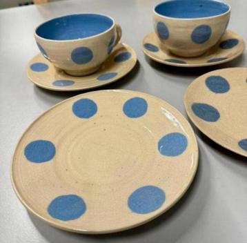 Antiek vintage pottery Uk wheel - kop schotels servies setje, Antiek en Kunst, Ophalen of Verzenden