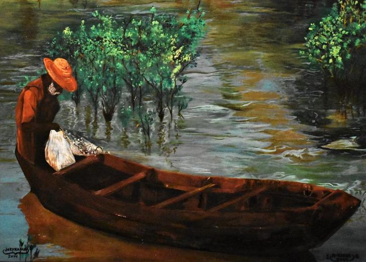 Visserslandschap schilderen, door joky kamo, Antiek en Kunst, Kunst | Schilderijen | Modern, Ophalen