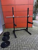 Squatrek / Bankdruk met Bankje, 70kg Bumperplates,Barbell, Sport en Fitness, Ophalen, Gebruikt, Overige typen