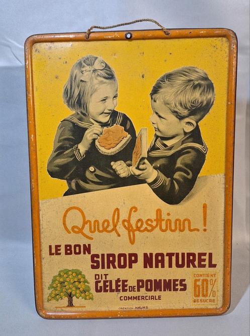 Enseigne publicitaire en tole 1939 Sirop et gelée de pommes, Collections, Marques & Objets publicitaires, Utilisé, Panneau publicitaire