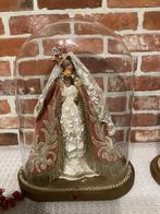 FRANSE ANTIEKE GLAS- STOLP MET HEILIGENBEELD IN WAX, Antiek en Kunst, Antiek | Religieuze voorwerpen, Ophalen