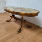 Ovale Vintage Retro salontafel met marmer, onyx blad, Ophalen of Verzenden, Gebruikt