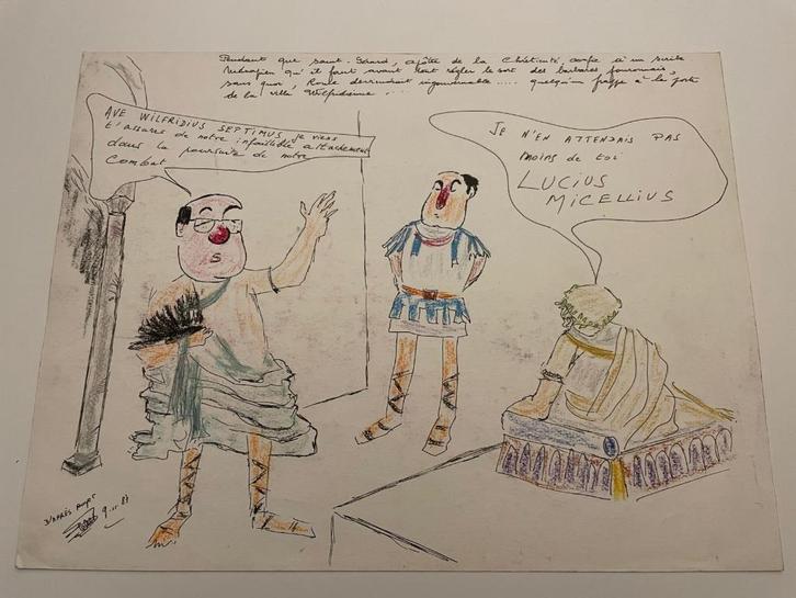 « Ave Wilferidius Septimus » Dessin coloré satirique, Antiek en Kunst, Kunst | Tekeningen en Fotografie, Ophalen of Verzenden