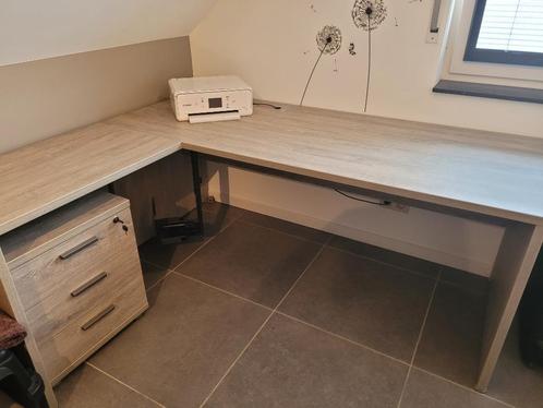 Bureau met ladeblok en houder pc, Huis en Inrichting, Bureaus, Gebruikt, Bureau, Ophalen