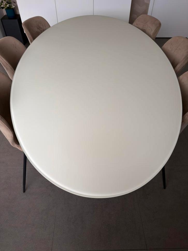 Design eettafel wit mat glas – Gaverzicht – 220x110, Huis en Inrichting, Tafels | Salontafels, Zo goed als nieuw, Glas, Ophalen