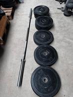 150kg Bumperplates met Olympische Barbell 220cm ,20kg, Sport en Fitness, Fitnessmaterialen, Halterschijven, Gebruikt, Ophalen