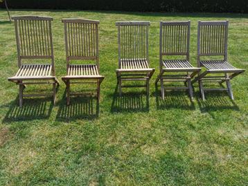 5 teak tuinstoelen, Tuin en Terras, Ophalen, Gebruikt