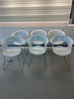 6 witte kunststof eetkamerstoelen met metalen onderstel, Kunststof, Zo goed als nieuw, Ophalen