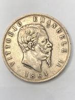Munt zilver Italië 5 lire 1864 Vittorio Emanuele II zeldzaam, Postzegels en Munten, Ophalen of Verzenden, Italië, Losse munt, Zilver