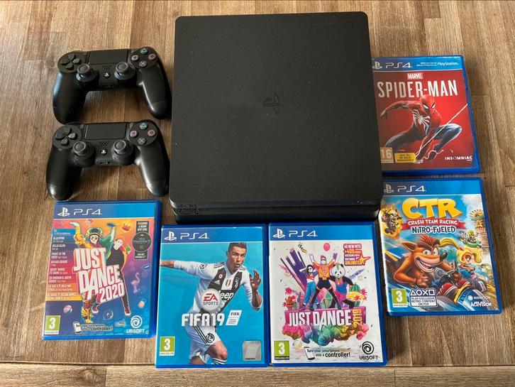 🎮 PS4 Slim 1TB + 2 controllers + 5 games, Games en Spelcomputers, Spelcomputers | Sony PlayStation 4, Zo goed als nieuw, Slim