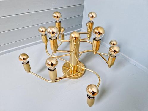 Design plafondlamp/kroonluchter van messing, jaren 70, Antiek en Kunst, Antiek | Verlichting, Ophalen of Verzenden