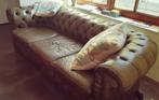 Authentique canapé Chesterfield en cuir brun, Moins de 150 cm, Enlèvement, Utilisé, Cuir