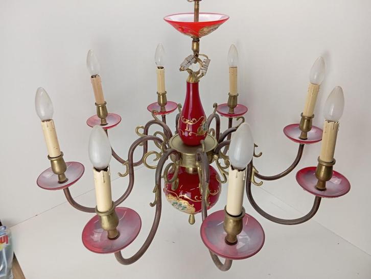 luchter opaline brons koper luster kroonluchter, Huis en Inrichting, Lampen | Kroonluchters, Gebruikt, Glas, Metaal, Ophalen