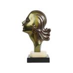 Bronzen Art Deco Beeld Vrouw Profiel Hagenauer Marmer 1930s, Antiquités & Art, Enlèvement ou Envoi