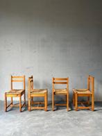 Vintage architecturale houten stoelen met riet, set van 4, Huis en Inrichting, Stoelen, Ophalen, Zo goed als nieuw