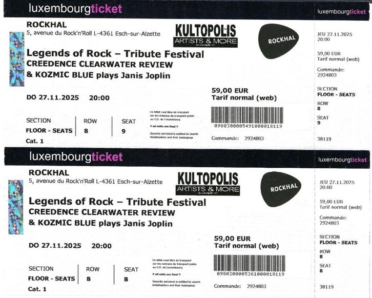 Tickets Concert Creedence Clearwater Rewiew, Tickets en Kaartjes, Concerten | Pop, Twee personen, November