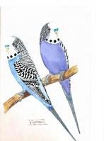 Handgetekend prent vogels, Verzamelen, 1960 tot 1980, Verzenden, Zo goed als nieuw, Dier
