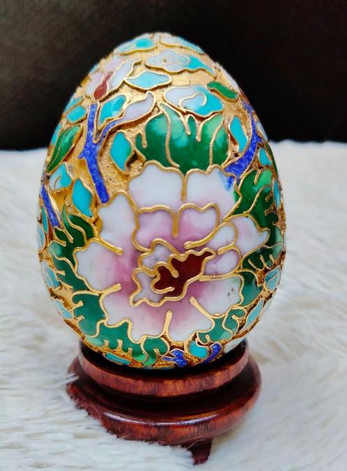 Regenboog Cloisonné Emaille Ei "Bloem"/Vintage Cloisonné uit, Antiek en Kunst, Antiek | Brons en Koper, Brons, Ophalen of Verzenden