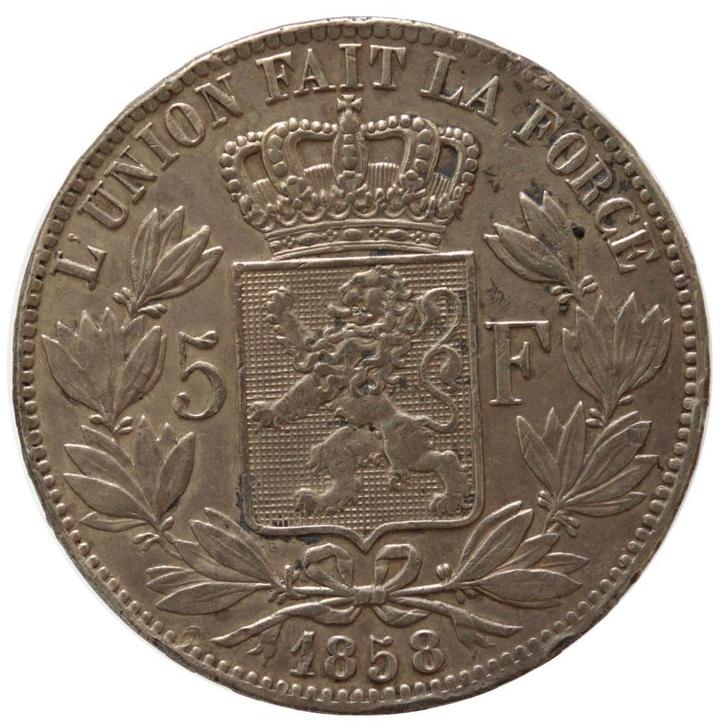5 Frank - 1858 - Leopold I - Zeldzaam !!, Postzegels en Munten, Munten | België, Losse munt, Zilver, Zilver, Ophalen of Verzenden