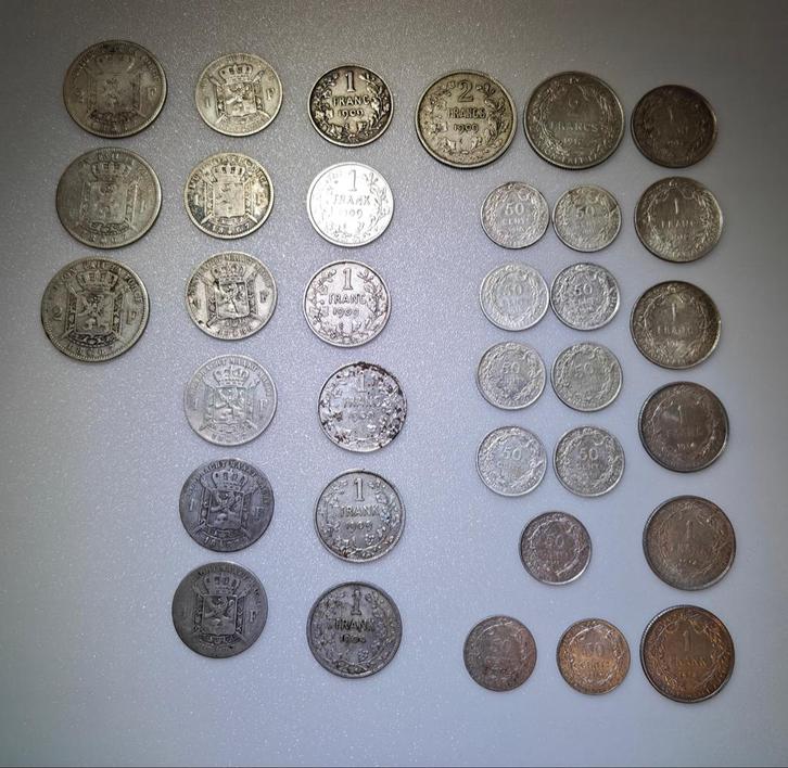 Lot de pièces (argent pur 214,55 g) - Léon I, II, Albert Ier, Timbres & Monnaies, Monnaies | Belgique, Série, Argent, Argent, Envoi