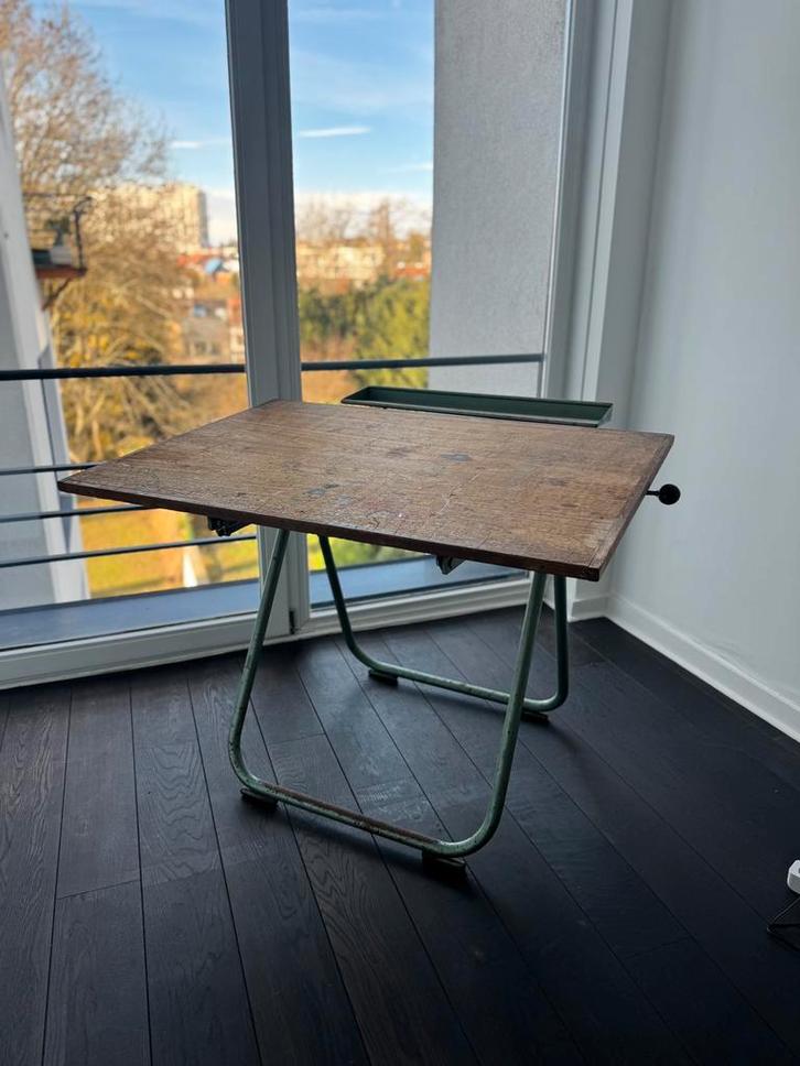 Table à dessin ancienne industrielle – structure métal vert, Maison & Meubles, Bureaux, Bureau, Enlèvement