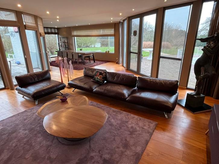 Roche Bobois lederen design zetel + fauteuil  aubergine –, Maison & Meubles, Canapés | Coins salons complets, Utilisé, Enlèvement