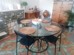 Table à manger en verre et fer forgé (handmade), Maison & Meubles, Comme neuf, Métal, Factory, 100 à 150 cm
