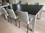 Eettafel - donkerbruin met mat zilvergrijs onderstel, Ophalen, Gebruikt, Overige materialen, 100 tot 150 cm