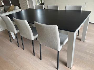 Eettafel - donkerbruin met mat zilvergrijs onderstel beschikbaar voor biedingen