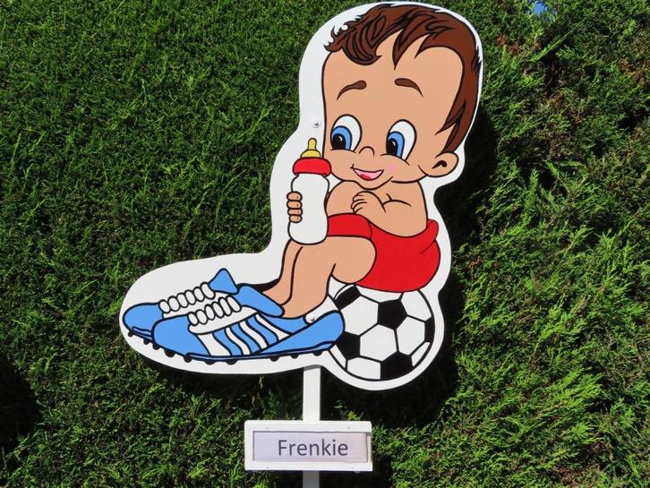 Geboortebord voetballer naar keuze met grondpaal en naambord, Kinderen en Baby's, Kraamcadeaus en Geboorteborden, Nieuw, Geboortebord