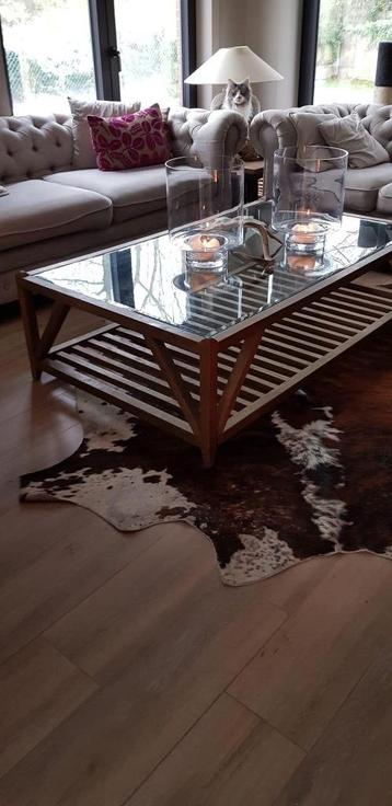 Massief Eiken Salontafel (incl. glazen blad) beschikbaar voor biedingen