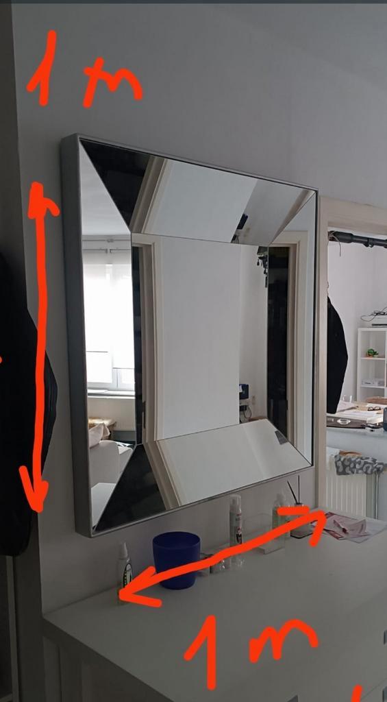 Moderne muurspiegel, Huis en Inrichting, Woonaccessoires | Spiegels, Zo goed als nieuw, 100 tot 125 cm, 100 tot 150 cm, Vierkant