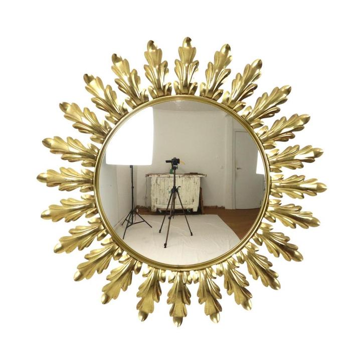 Mid Century Verkoperd Metalen Zonnespiegel Deknudt Convex 50, Antiek en Kunst, Antiek | Spiegels, 50 tot 100 cm, Minder dan 100 cm