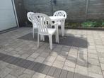 Table de jardin blanche avec 3 chaises blanches, Synthétique, 50 à 100 cm, Rond, 50 à 100 cm