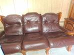 Lederen driezit en fauteuilzetel, Ophalen, Gebruikt, Driepersoons, Hout