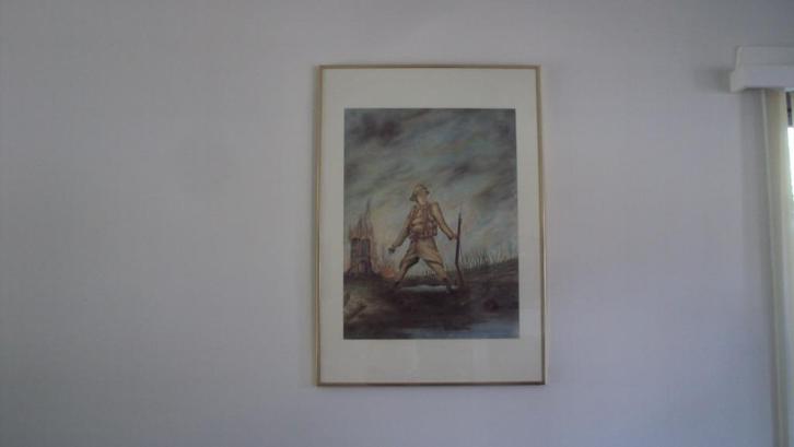 WW1 ABBL  tekening in kader en boek lot, Verzamelen, Militaria | Tweede Wereldoorlog, Ophalen